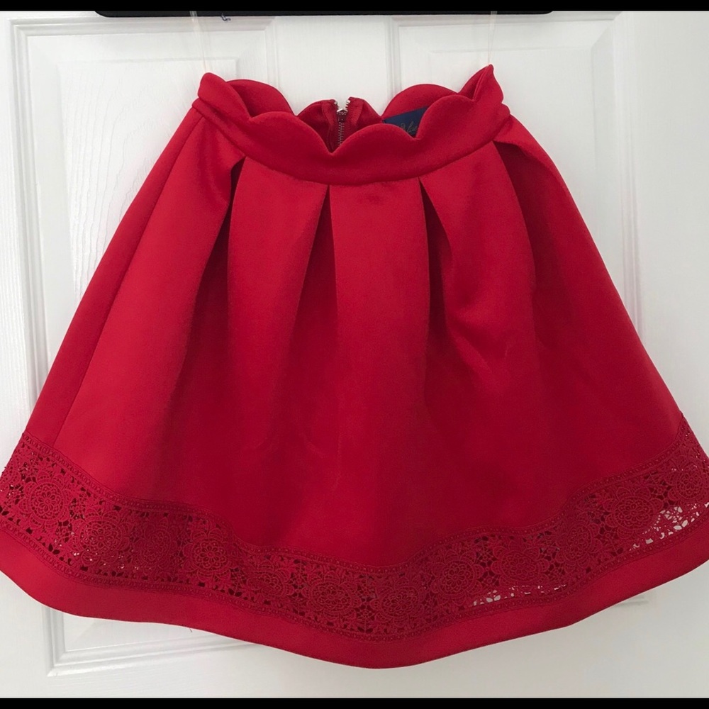Red Tulip Skirt with Lace Detail